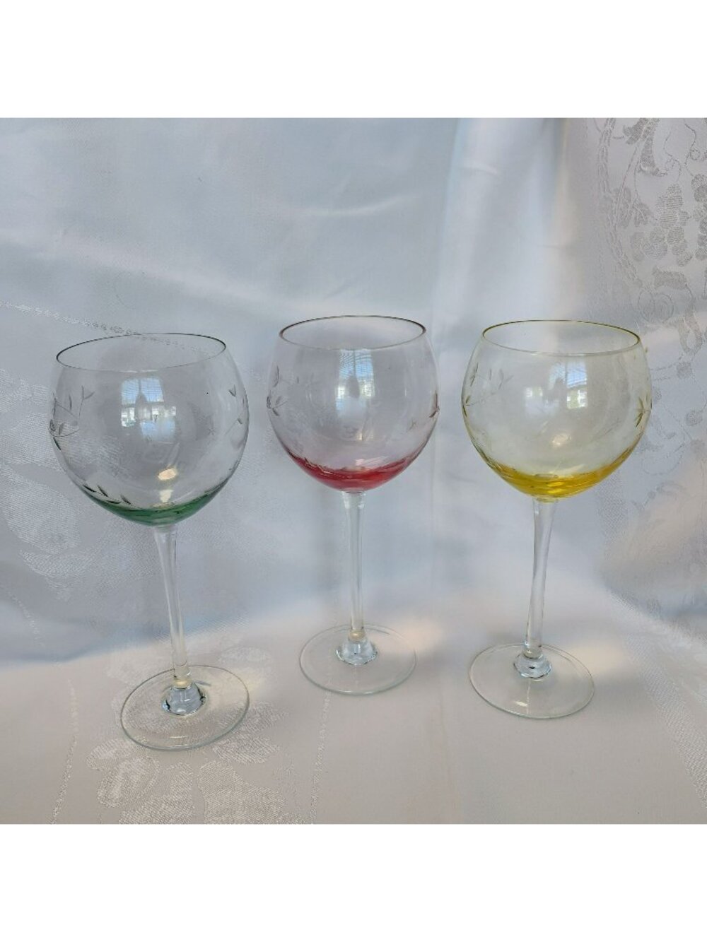 Lenox Butterfly Meadow Etched Crystal Balloon Wine Glasses Goblets 9" Set of 3